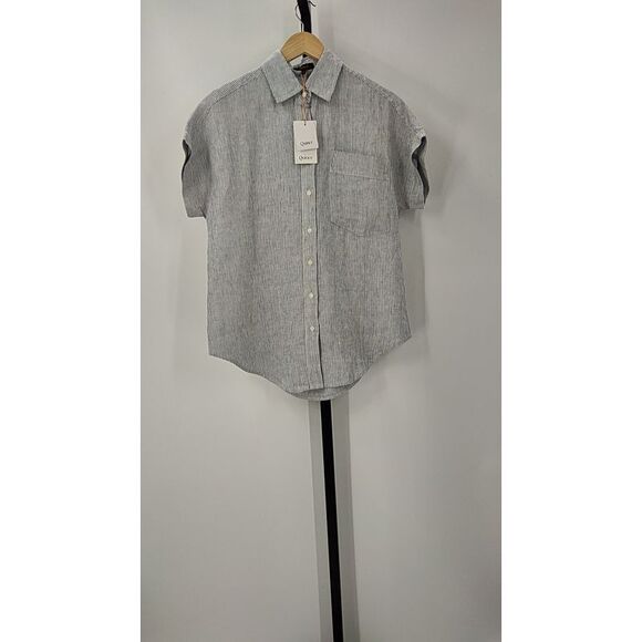 Quince Tops - Quince Women 100% European Linen Camp Shirt Blue Pinstripe XS